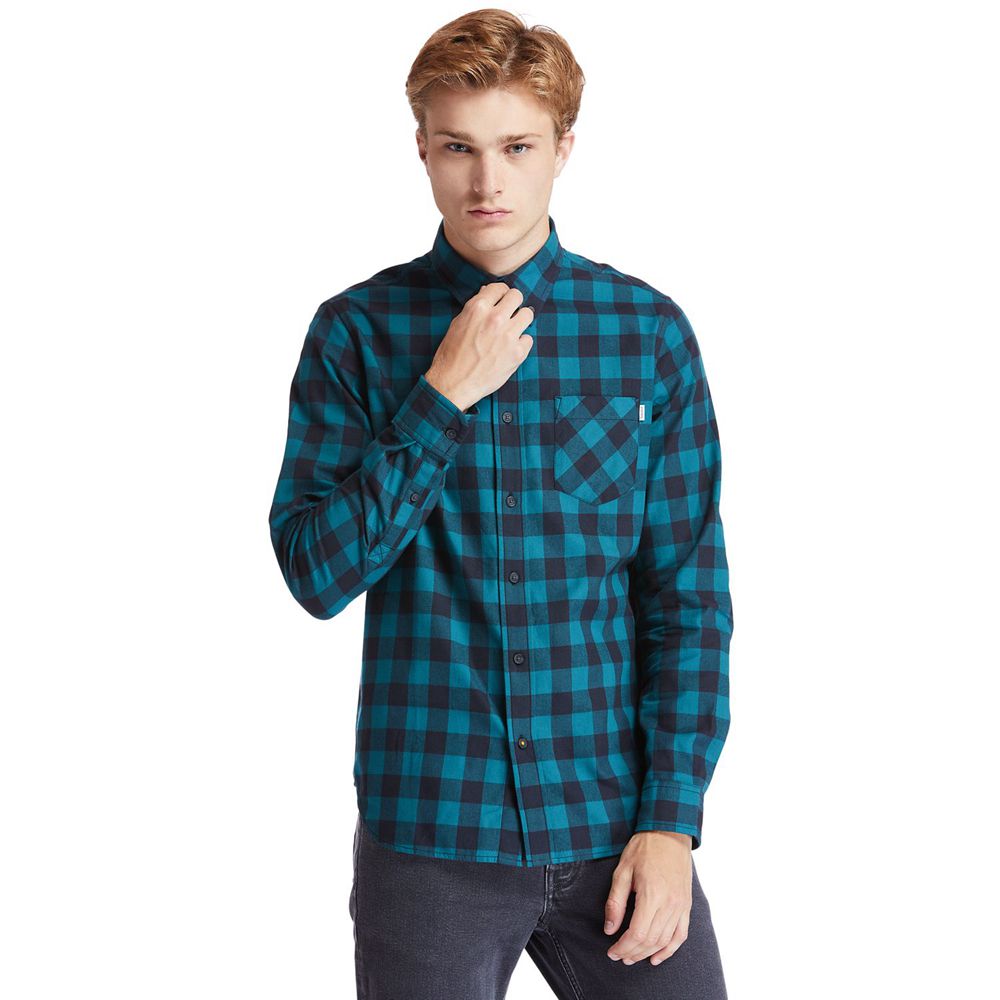 Camasi Timberland Barbati Albastri/Negrii - Nashua River Long-Sleeve Flannel Check - Romania - JXRDM